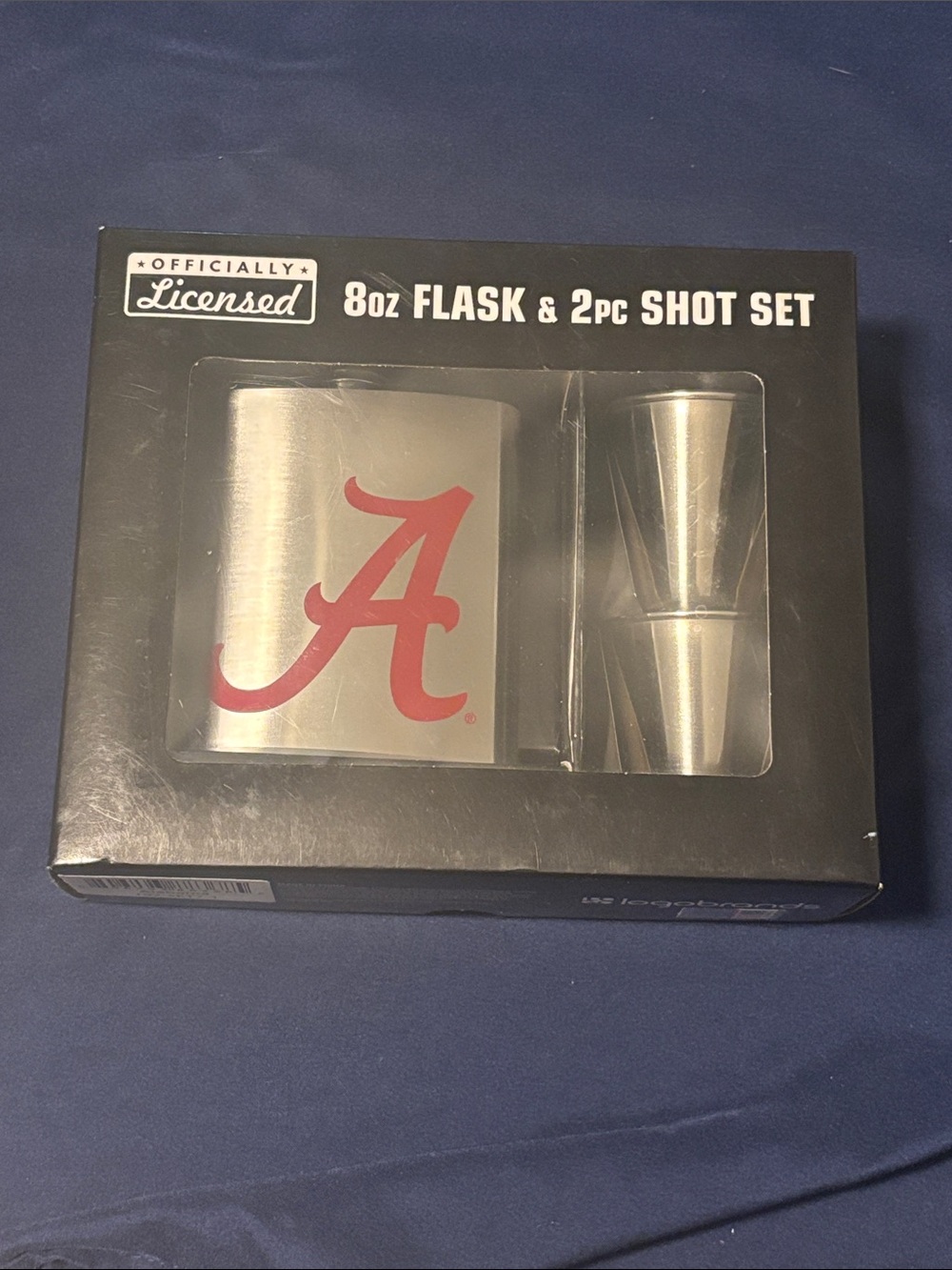 Alabama Crimson Tide 8oz Flask & 2pc Shot Set - Silver with Crimson A